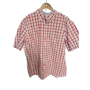 Chaps Easy Care Shirt Mens XXL Blue Red Plaid Check Short Sleeve Button Down